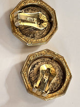 Vintage Gold Silver Tone Etruscan Coin Clip On Earrings Numbered