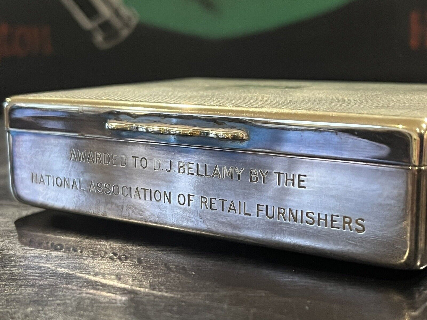 Silver Plate Cigarette Desk Box. 1964 Presentation From Retail Furnishers
