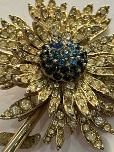 Vintage Gold Tone Diamanté Flower Statement Brooch