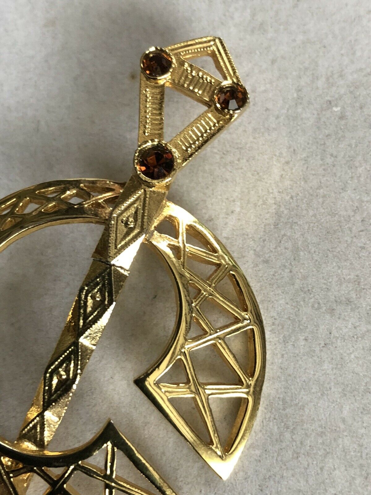 Vintage Gold Plated Celtic Diamanté Brooch Signed