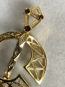 Vintage Gold Plated Celtic Diamanté Brooch Signed