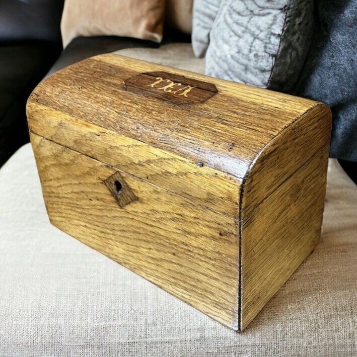 Antique Georgian Inlaid Oak Dome Top Tea Caddy