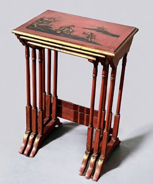 Edwardian Red Lacquered & Japanned Nest Of Tables