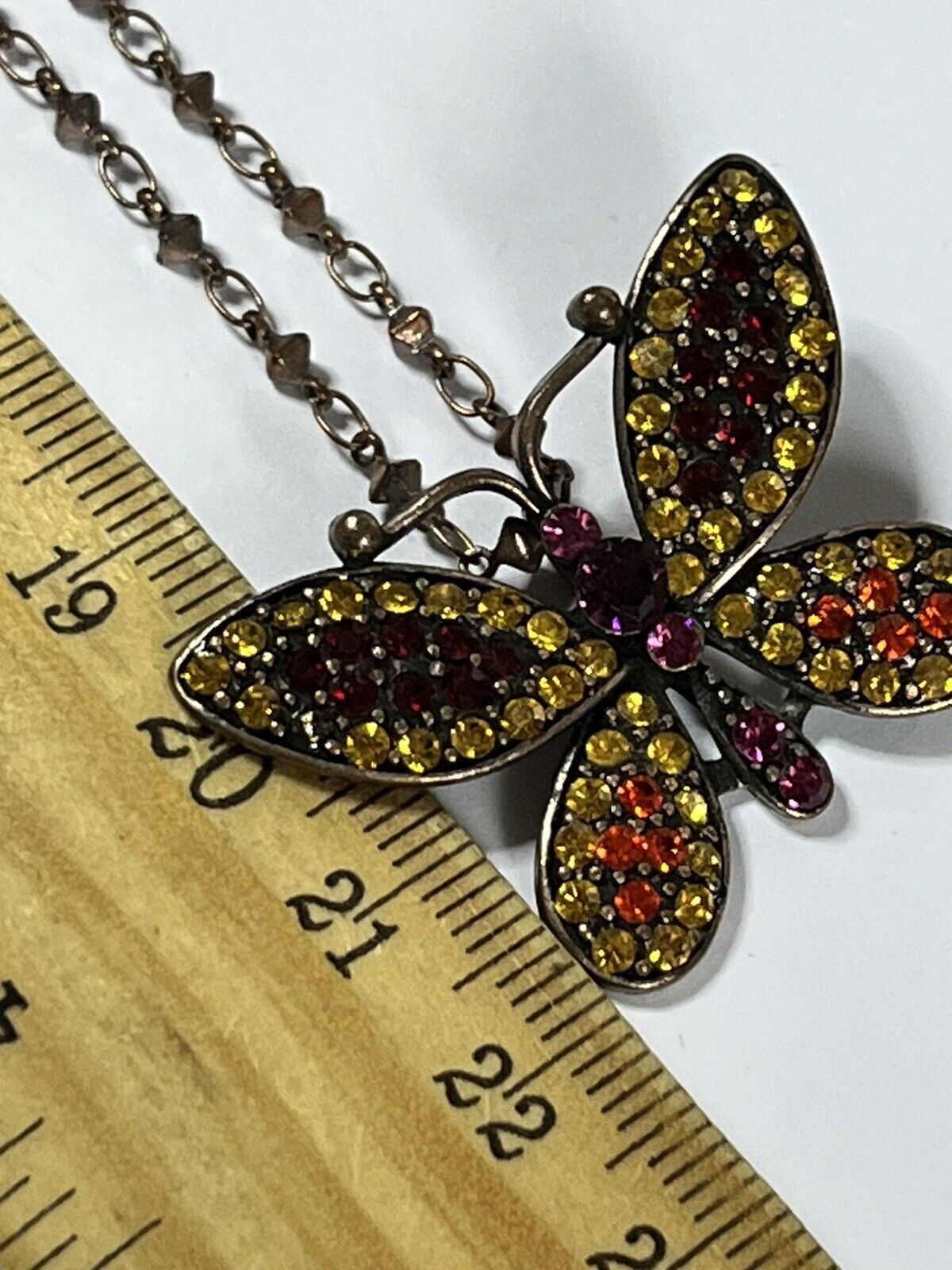 Vintage Multicoloured Diamanté Butterfly Necklace