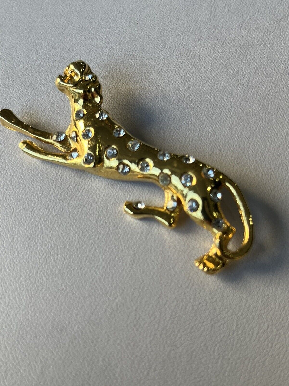 Vintage Gold Tone Diamanté Panther Leopard Brooch