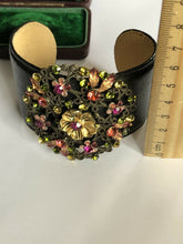 Vintage Wide Width Pink Diamanté Flowers Cuff Bracelet
