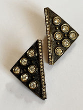 Vintage Triangle Diamanté Clip On Earrings Signed