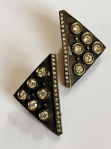 Vintage Triangle Diamanté Clip On Earrings Signed