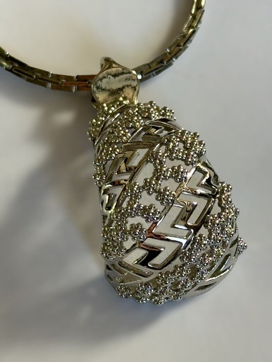 Vintage Silver Tone Sunbelle Textured Pendant Necklace