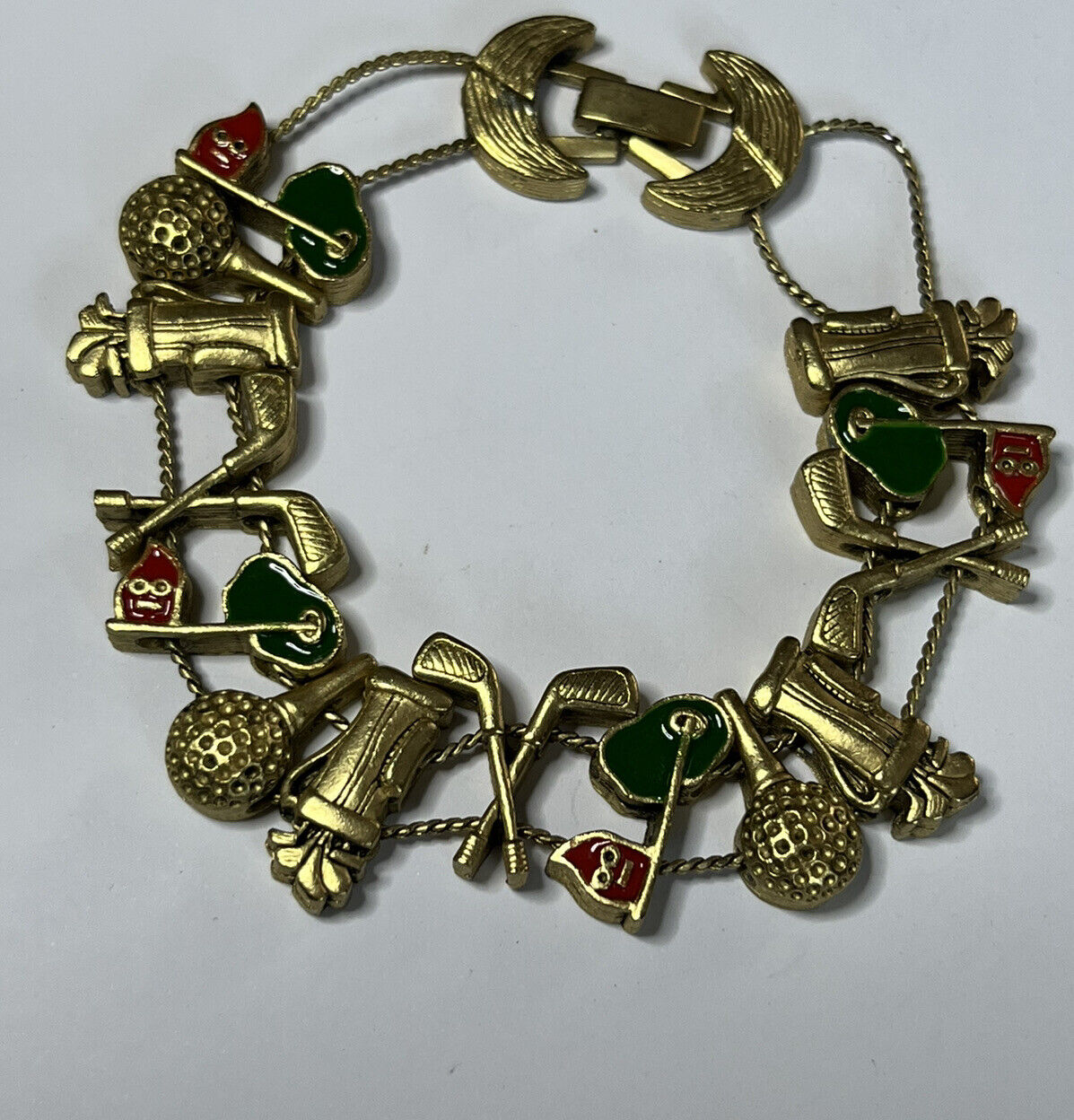 Vintage Gold Tone Golfing Enamel Bracelet