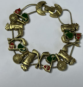 Vintage Gold Tone Golfing Enamel Bracelet
