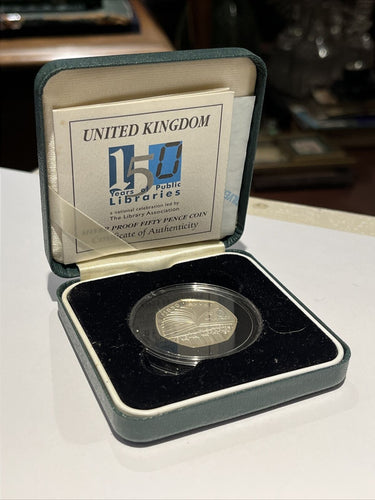 Silver Proof  150 Years Of Public Libraries 50 Pence Coin