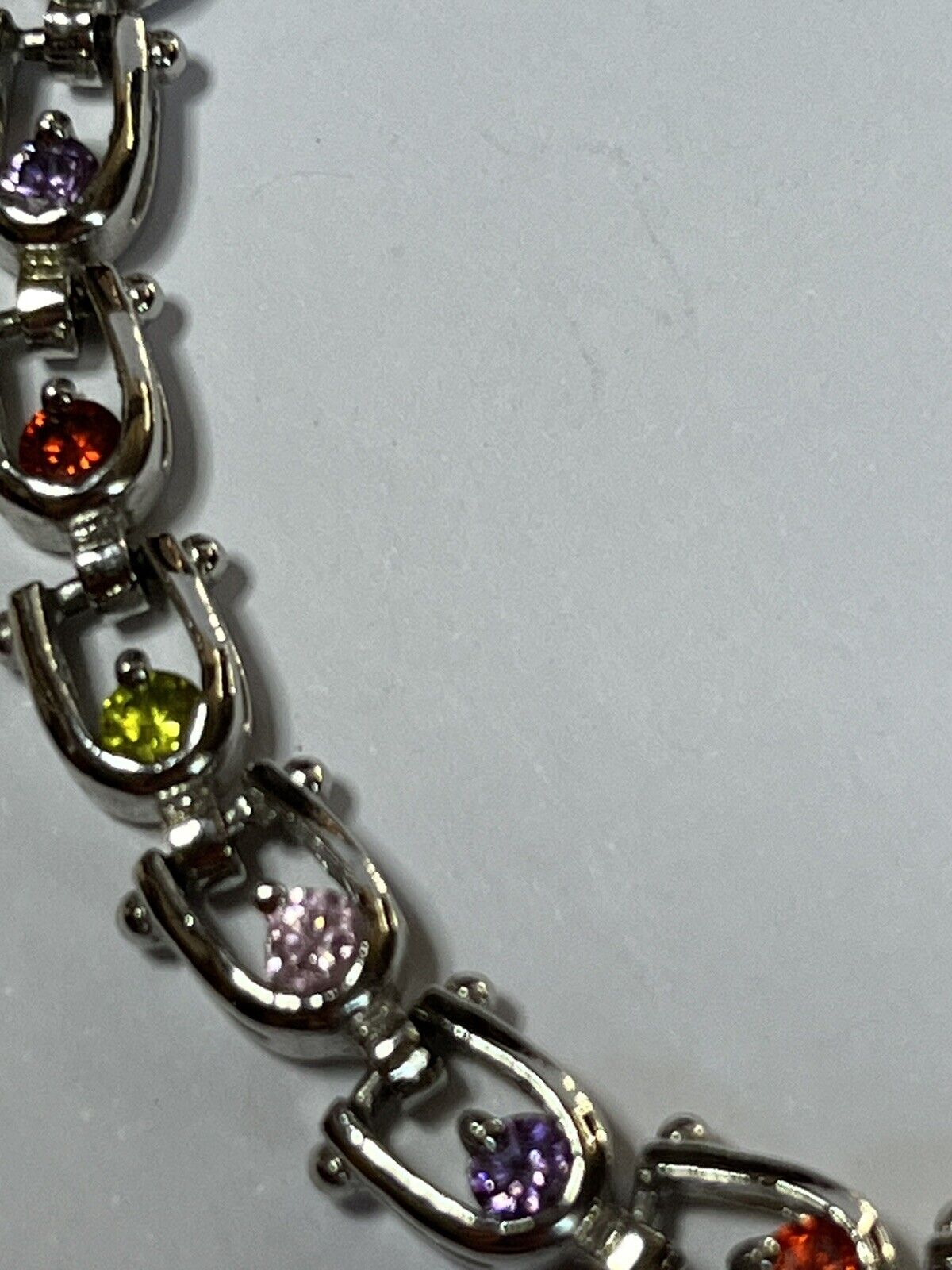 Vintage Silver Tone Multicoloured Diamanté Adjustable Tennis Bracelet
