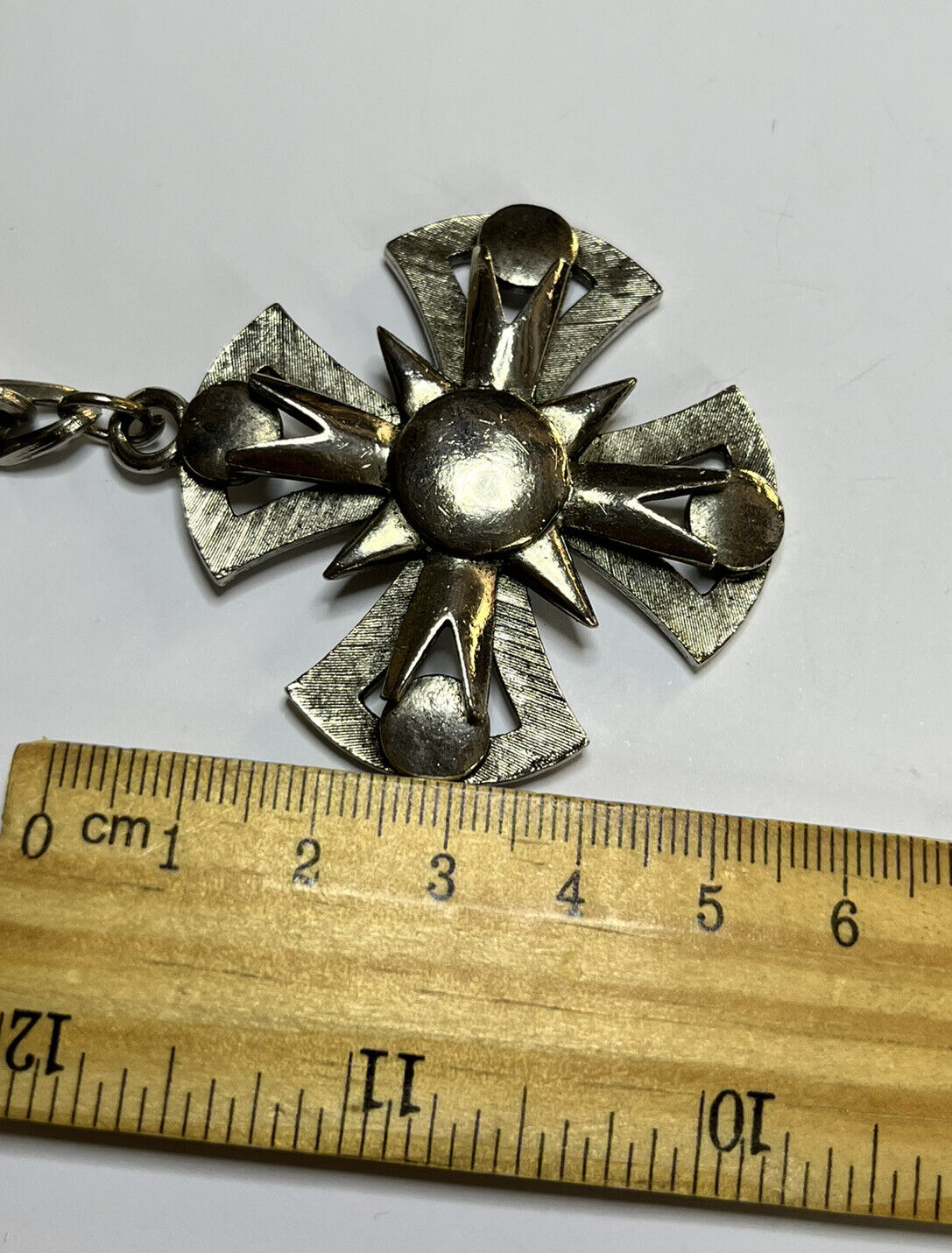 Vintage Statement Silver Tone Maltese Cross Necklace