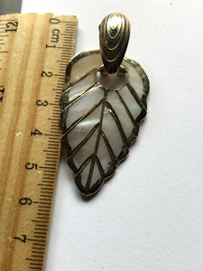 Vintage Gold Tone Mother Of Pearl Leaf Drop Pierced Earrings