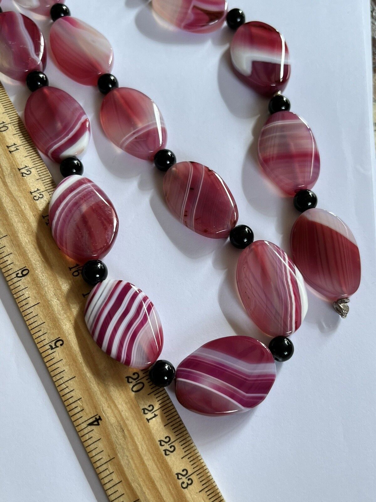 Vintage Pink Agate Stone Necklace Bracelet Set Statement Pieces