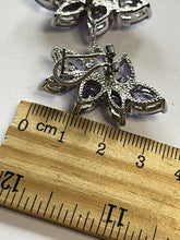 Vintage 1980s Rhodium Plated Purple Crystal Earrings New Old Stock Boxed