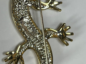 Vintage Gold Tone Diamanté Lizard Brooch