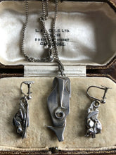 Vintage Modernist Silver Necklace And Screwback Earring Set