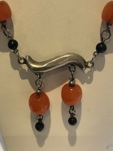 Vintage Silver Tone Beaded Metal Necklace