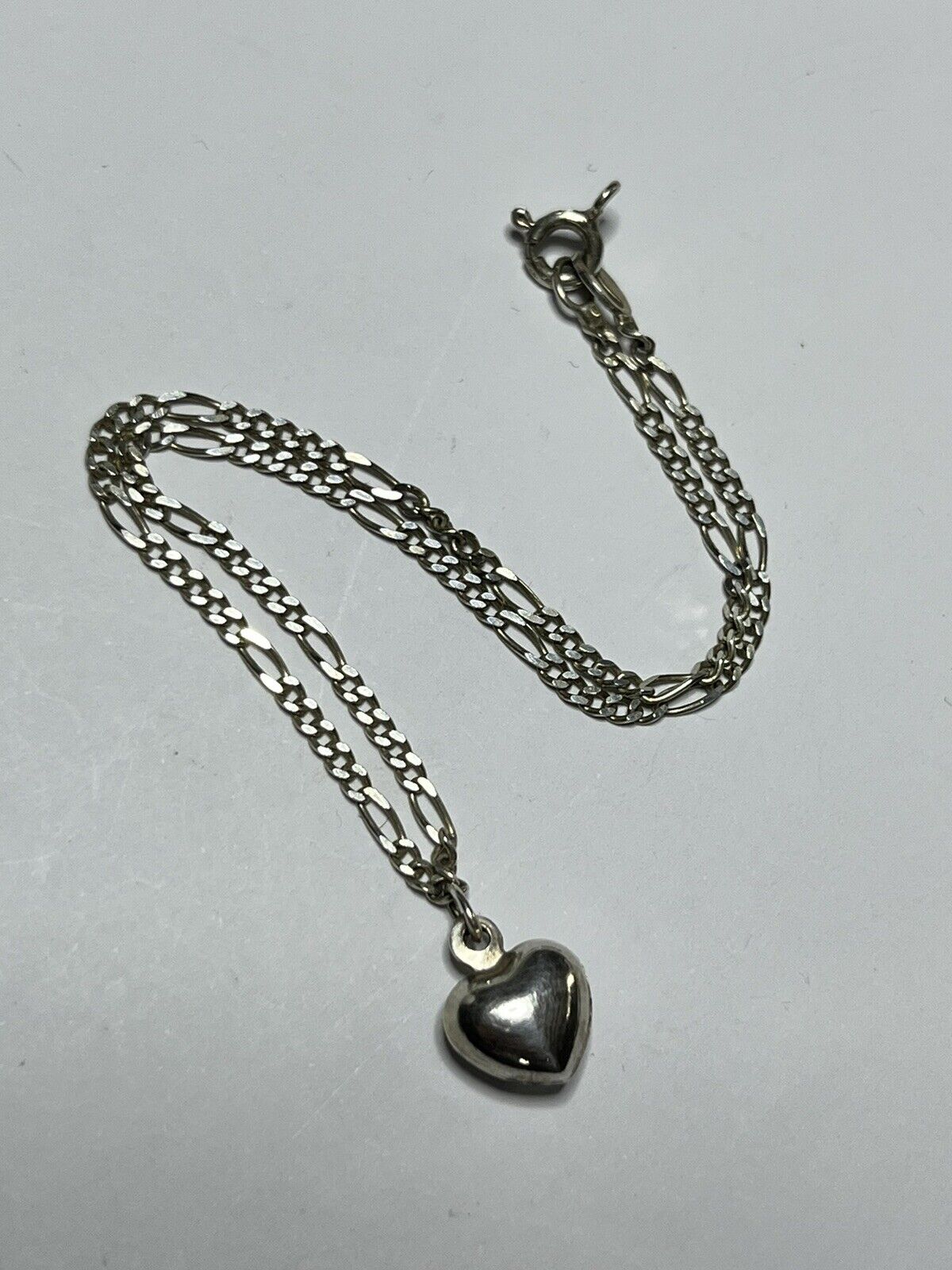 Vintage Silver 925 Chain Heart Charm Bracelet