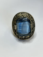 Vintage Celtic Large Glass Blue Stone Ring