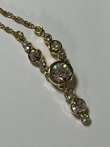 Vintage Signed 1980s Gold Plated Crystal Necklace Old New Stock