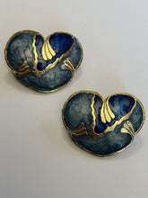 Vintage Gold Tone Blue Enamel Statement Earrings