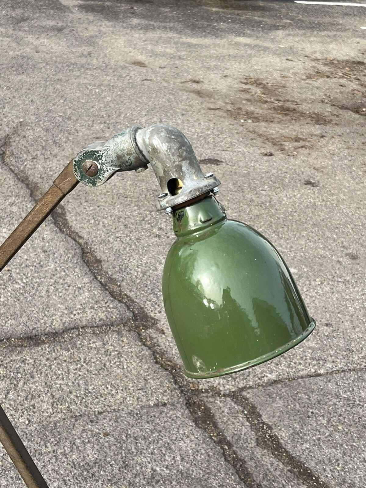 English Industrial Angle Poise Lamp With Green Enamel Shade