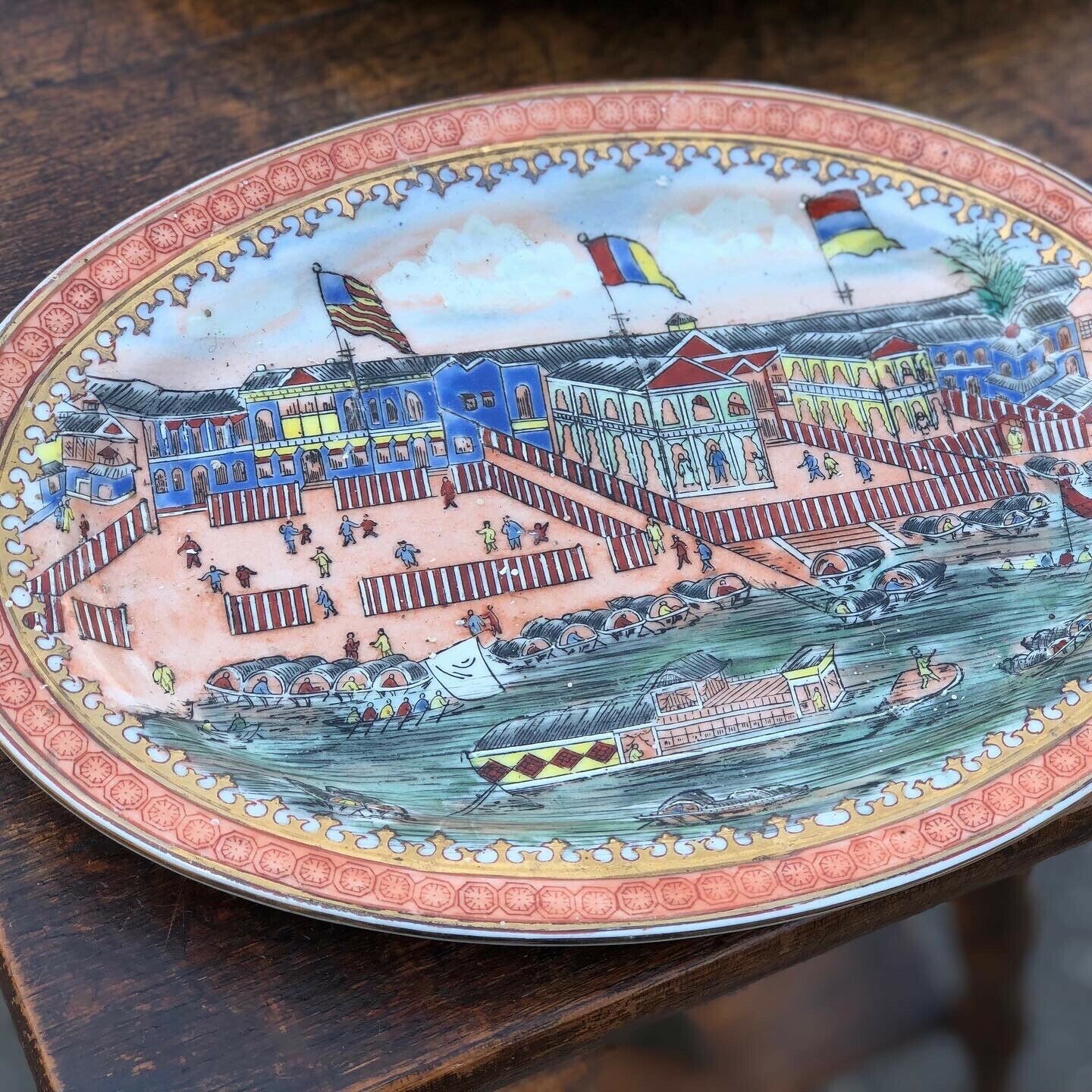 Pair Of Chinese Platters Decorated With Coastal Scenes