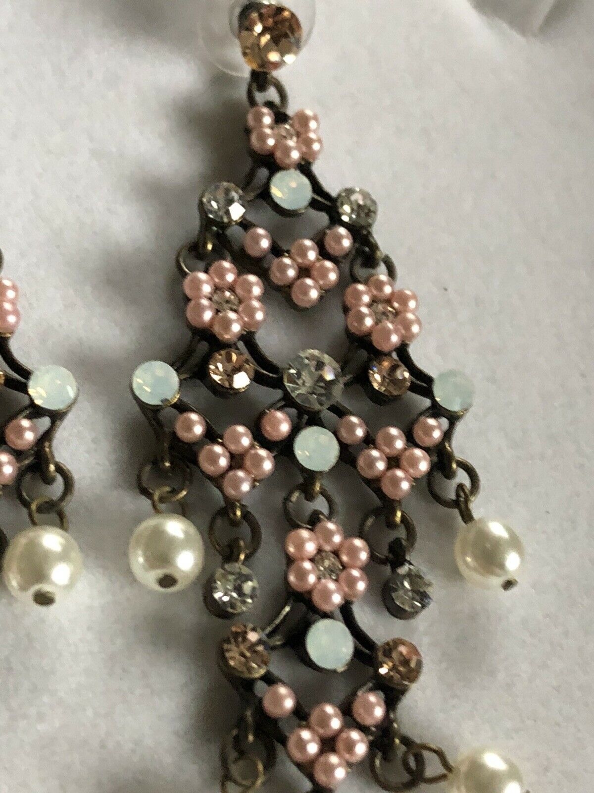 Vintage Faux Pearl Diamanté Drop Earrings Statement Runway