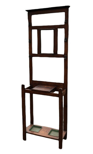 Edwardian Oak Coat Stand. Light Oak. Mirror & Drawer With Umbrella Stands.