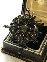 Vintage Gunmetal Silver 925 CZ and Black Opal Detailed Flower Ring Size N