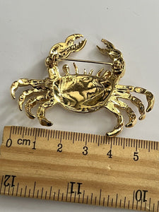Vintage Gold Tone Diamanté Crab Statement Brooch