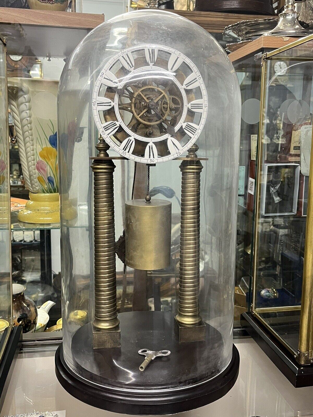 Skeleton Clock With Glass Dome. With Key. Large & Impressive