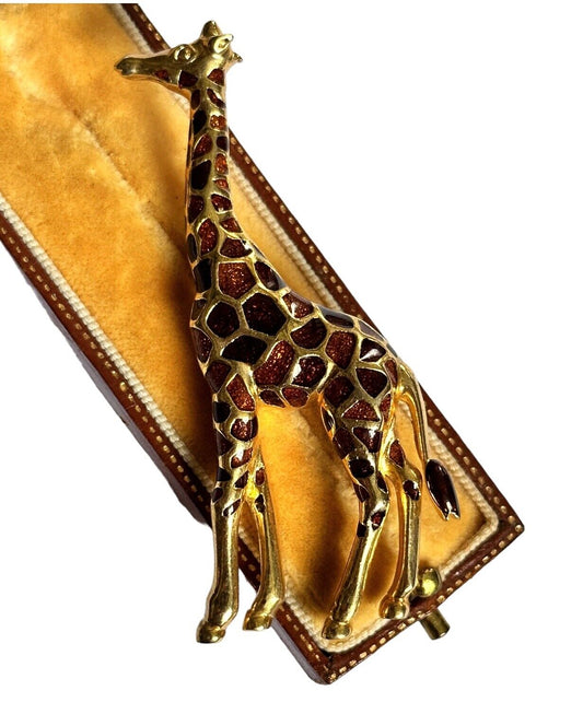 Vintage Gold Tone Enamel Giraffe Brooch