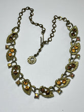 Vintage Gold Tone Orange Aurora Borealis Paste Leabves Necklace