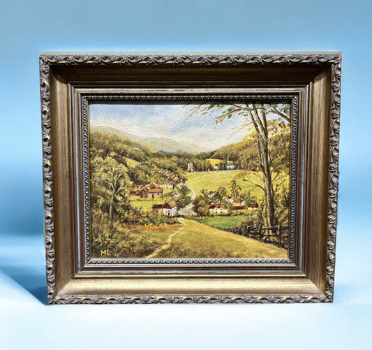 Bradenhan Village, Buckinghamshire, England Oil On Canvas. Signed. Gilt Frame.