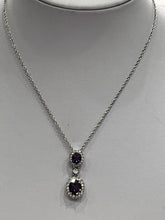 Vintage 1980s Rhodium Plated Purple Crystal Drop Necklace Boxed