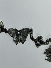 Vintage Silver Tone Butterfly Flowers Paste Necklace