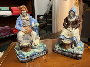 Majolica Fisherman And His Wife, Very Good Quality. Large In Size.