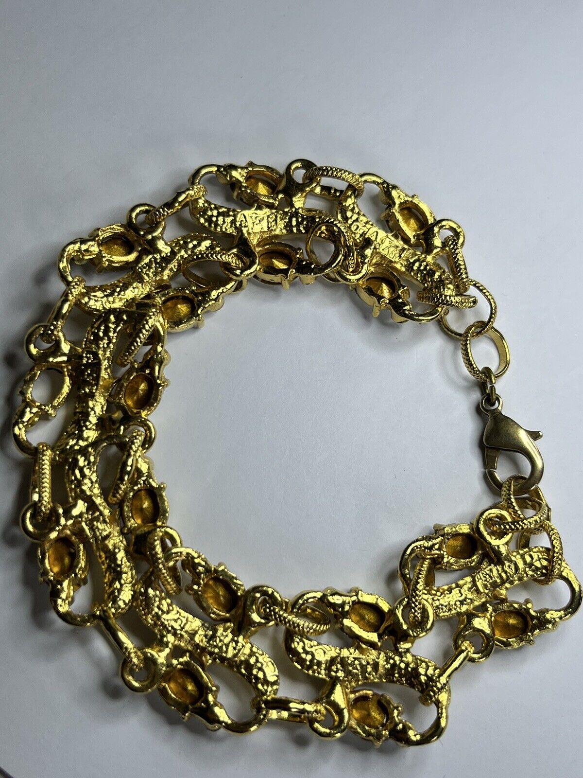 Vintage Signed Gold Plated Detailed Diamanté Bracelet