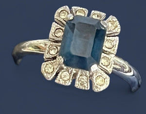 Vintage Silver Tone Blue Paste Adjustable Ring