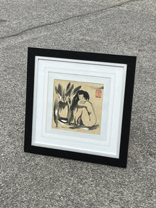 Japanese Scholar Ink Brush Work Paintings With Signed Chop Mark