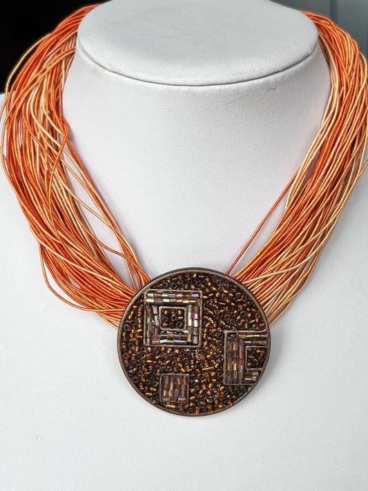 Vintage French Un Jour Ailleurs Orange Multi Strand Necklace