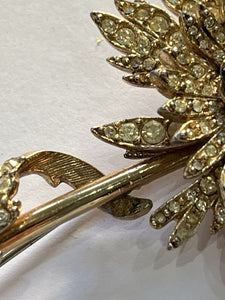 Vintage Gold Tone Diamanté Flower Statement Brooch