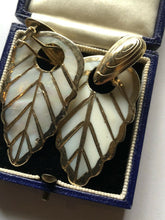 Vintage Gold Tone Mother Of Pearl Leaf Drop Pierced Earrings