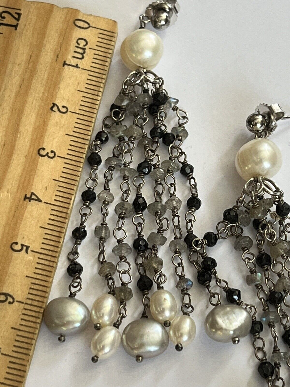 Honora Pearl Silver 925  Natural Stone Long Drop Earrings Boxed