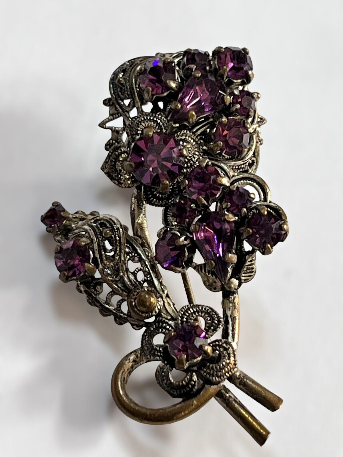 Vintage Czech Crystal Purple Flower Spray Brooch