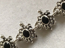 Vintage Silver Tone Black Enamel Turtle Bracelet